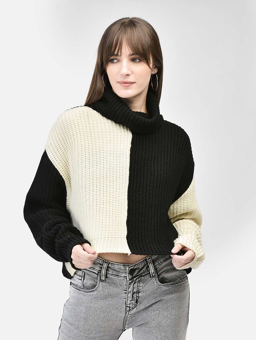 women color block multi colored acrylic pullover