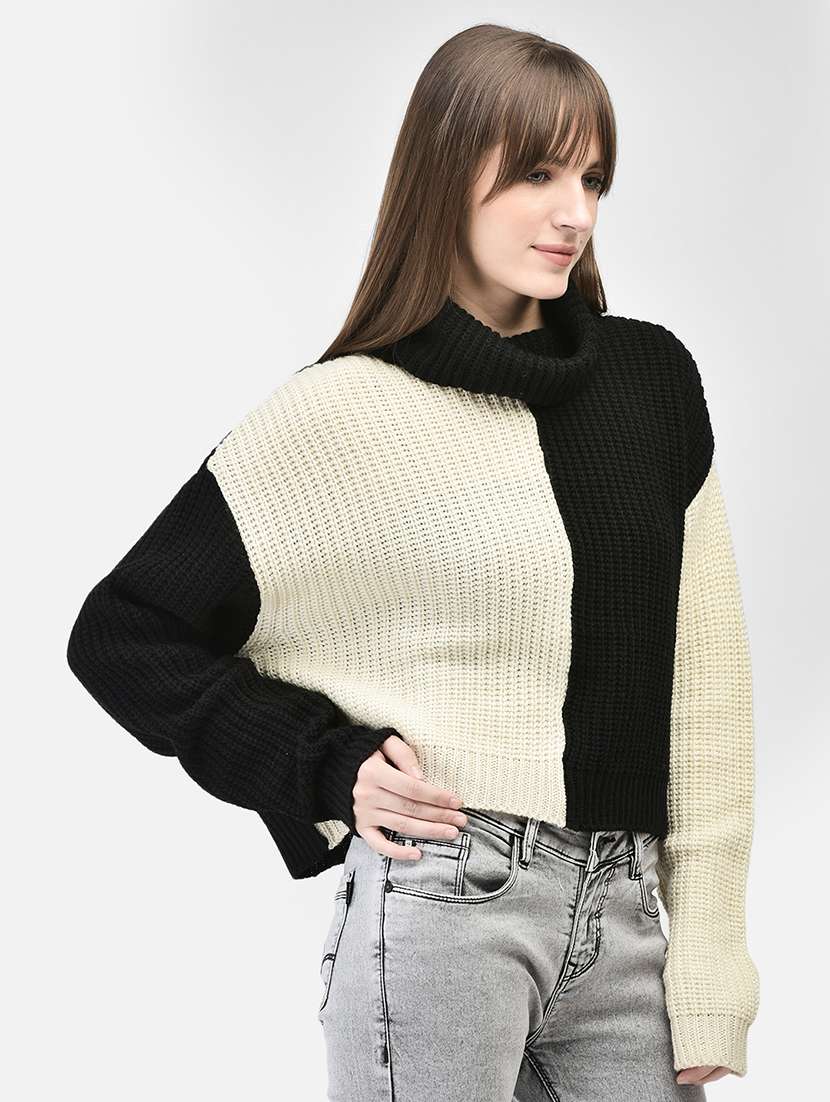 women color block multi colored acrylic pullover - 20449418 - Standard Image - 2