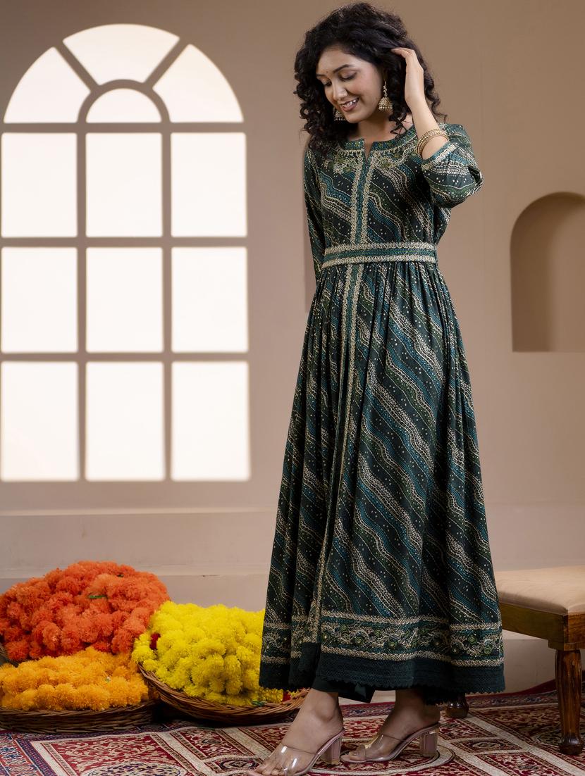teal three quarter sleeve kurta dupatta set - 20449474 - Standard Image - 2