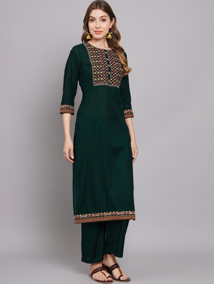 bottle green three quarter sleeve suit set - 20449690 - Standard Image - 2