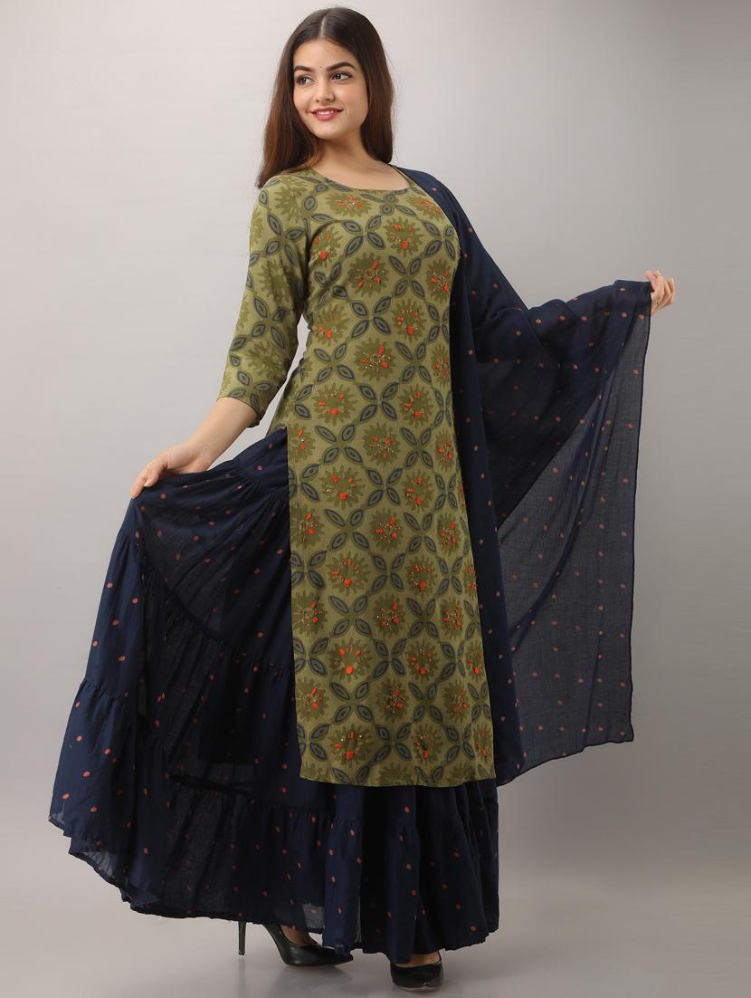 olive green kurta skirt set - 20449761 - Standard Image - 2