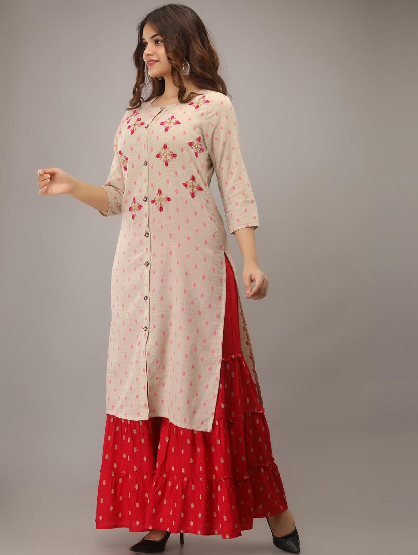embroidered beige kurta sharara set - 20449762 - Standard Image - 2