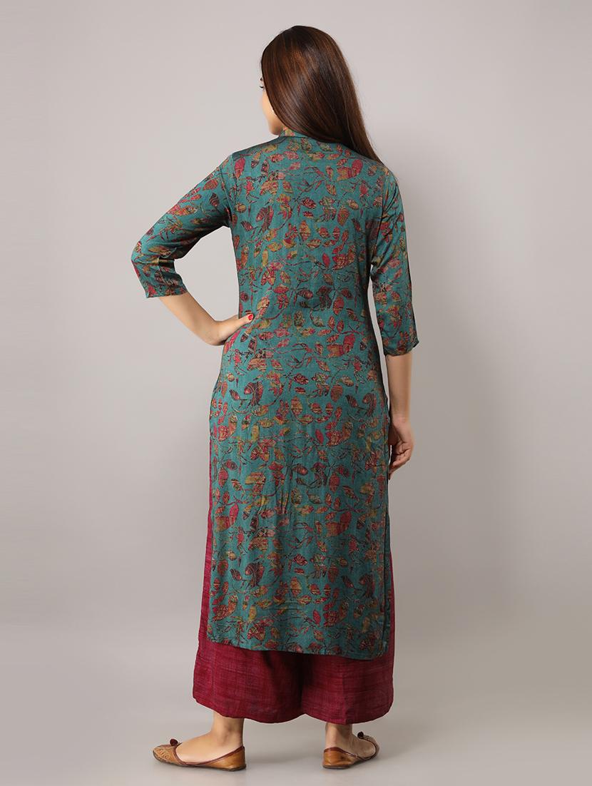 teal printed kurta palazzo set - 20449774 - Standard Image - 2