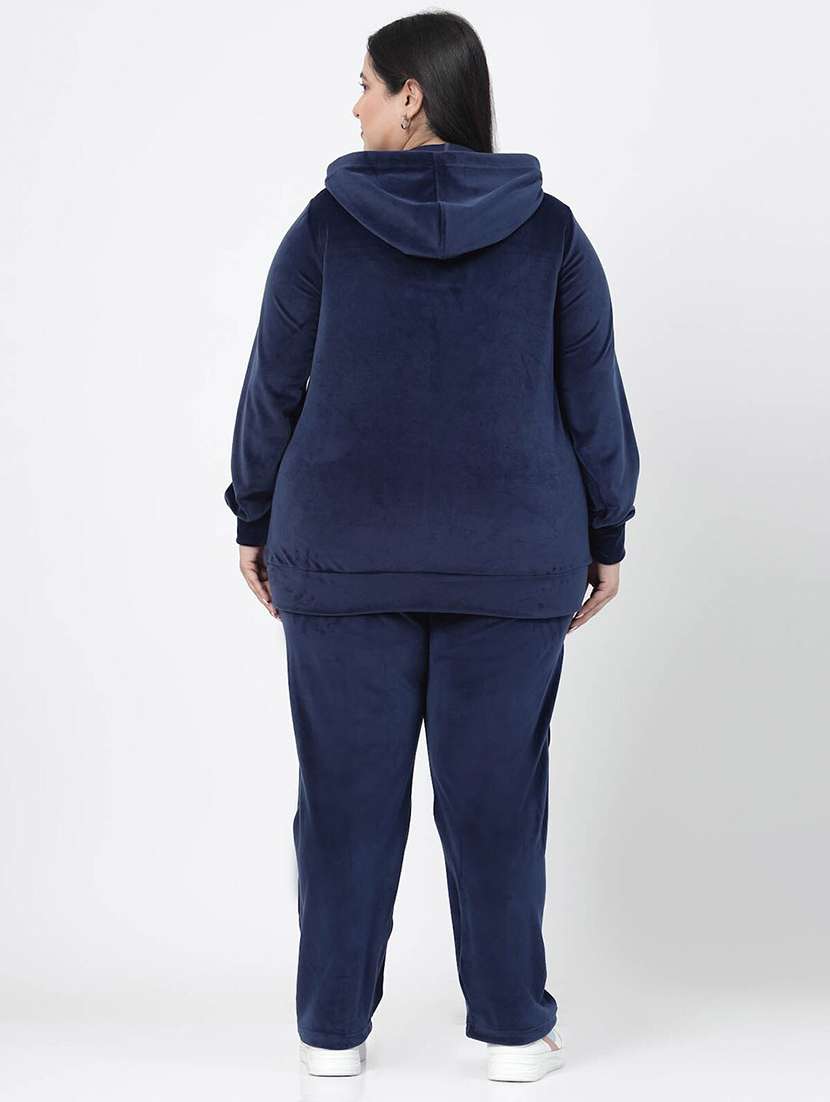 plus size navy blue solid hooded neck sweatshirt - 20449906 -  Standard Image - 2
