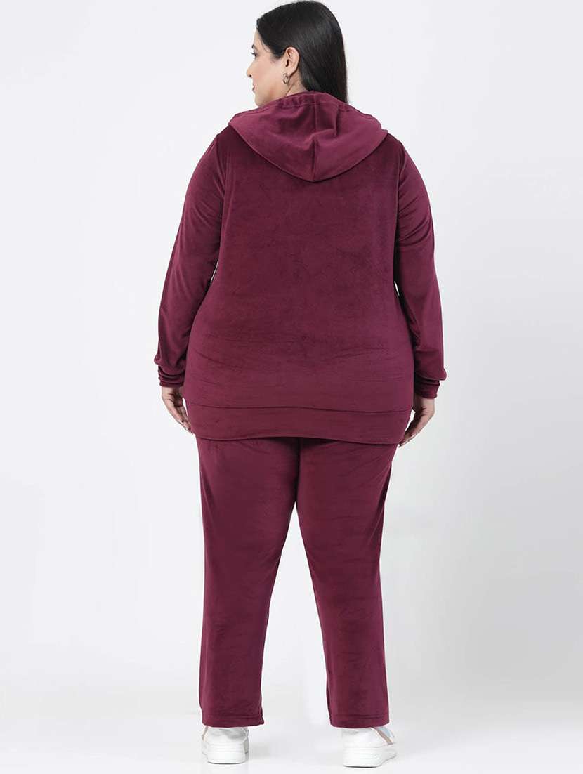 women burgundy velvet track suit set - 20449966 - Standard Image - 2