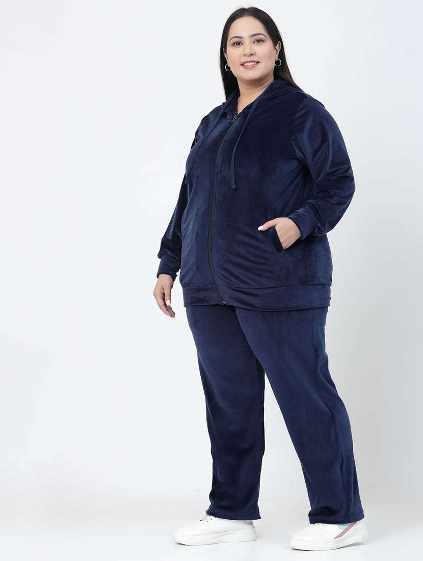 women navy velvet track suit set - 20449969 - Standard Image - 2