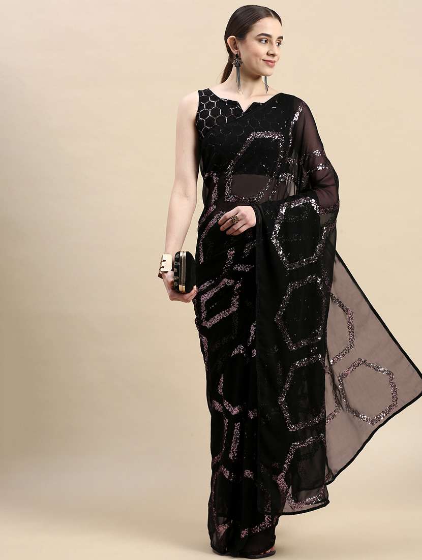 black sequins work saree with blouse