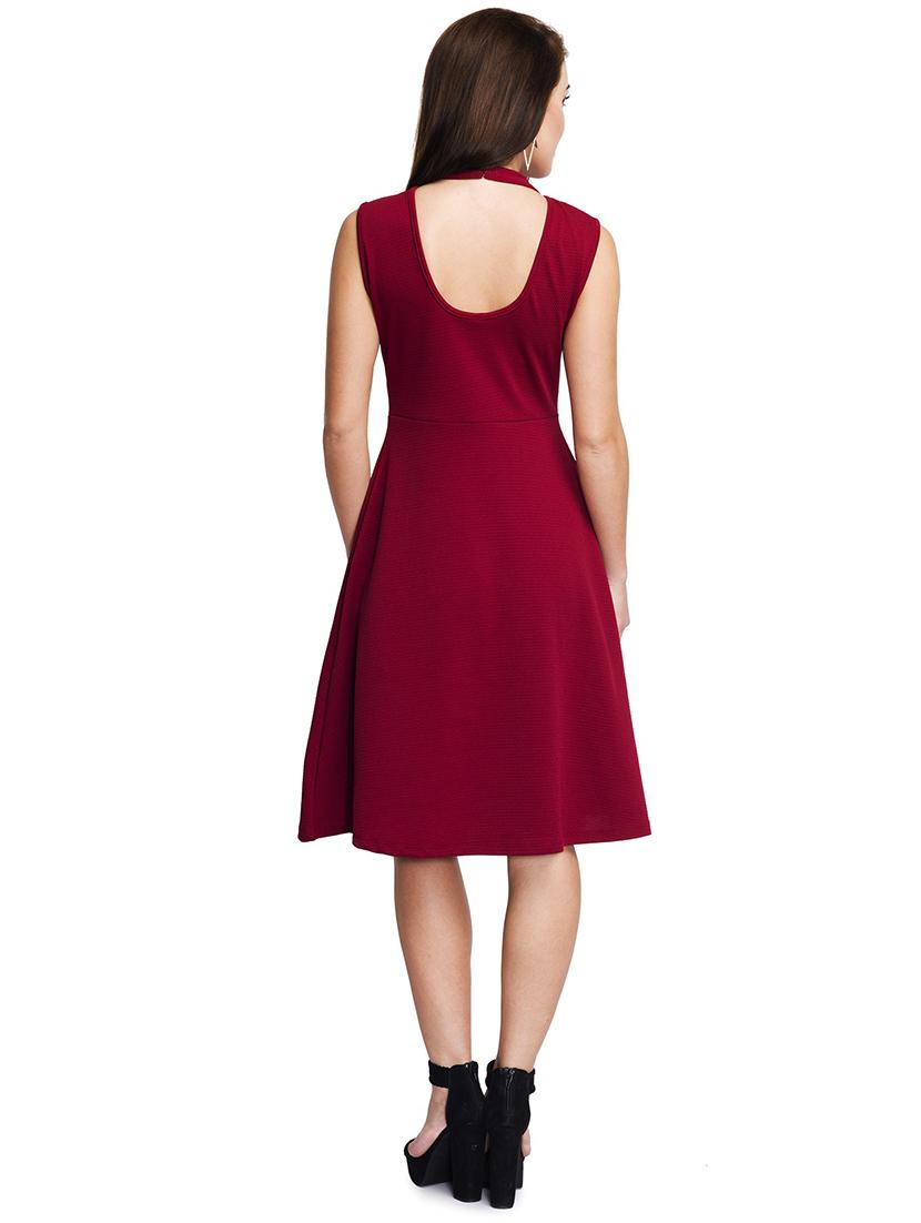 maroon solid a-line dress - 20451222 - Standard Image - 2