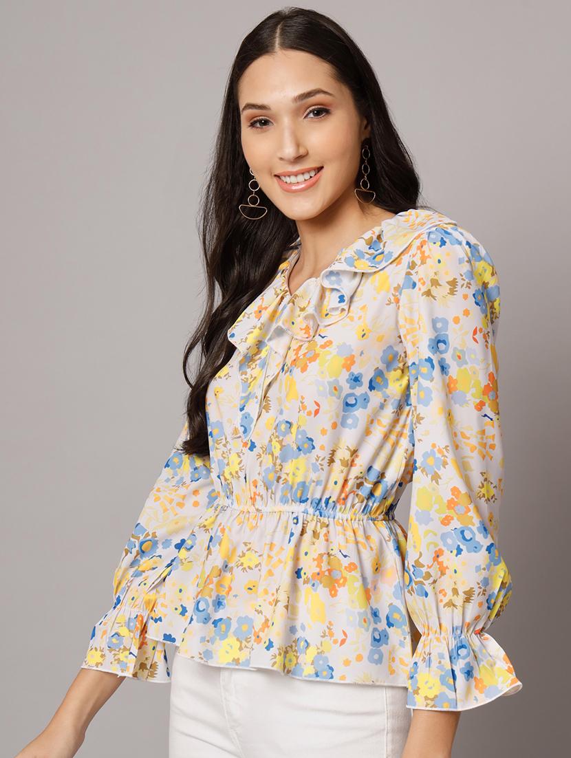 off white floral print peplum top - 20451323 - Standard Image - 2