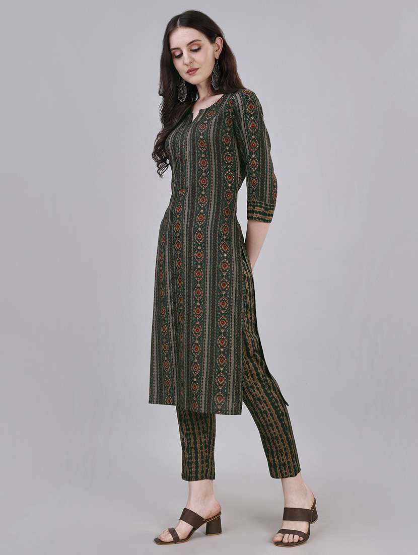 women green notch neck kurta pant set - 20451388 -  Standard Image - 2
