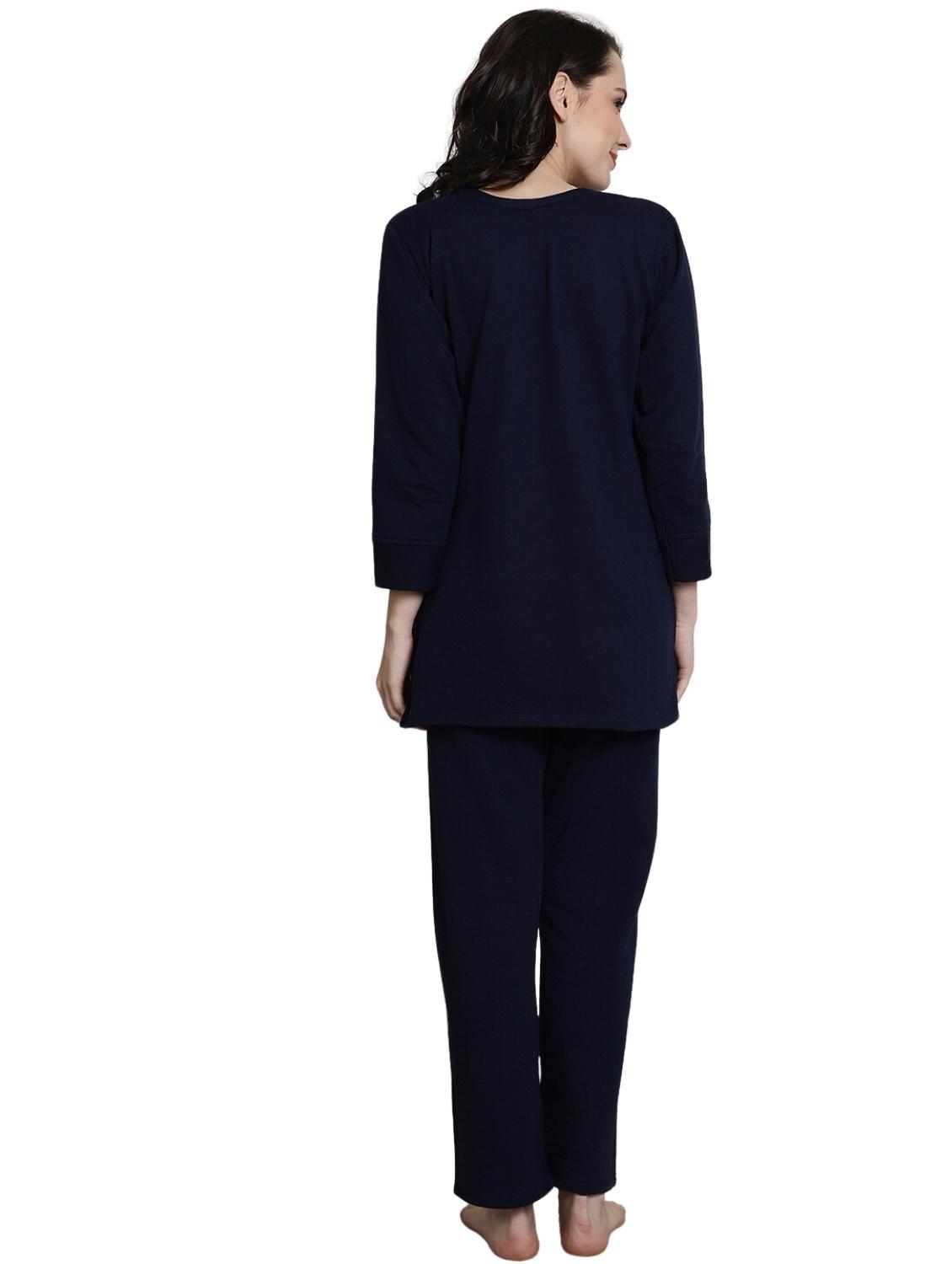 navy blue embroidered pyjama nightwear set - 20451405 - Standard Image - 2