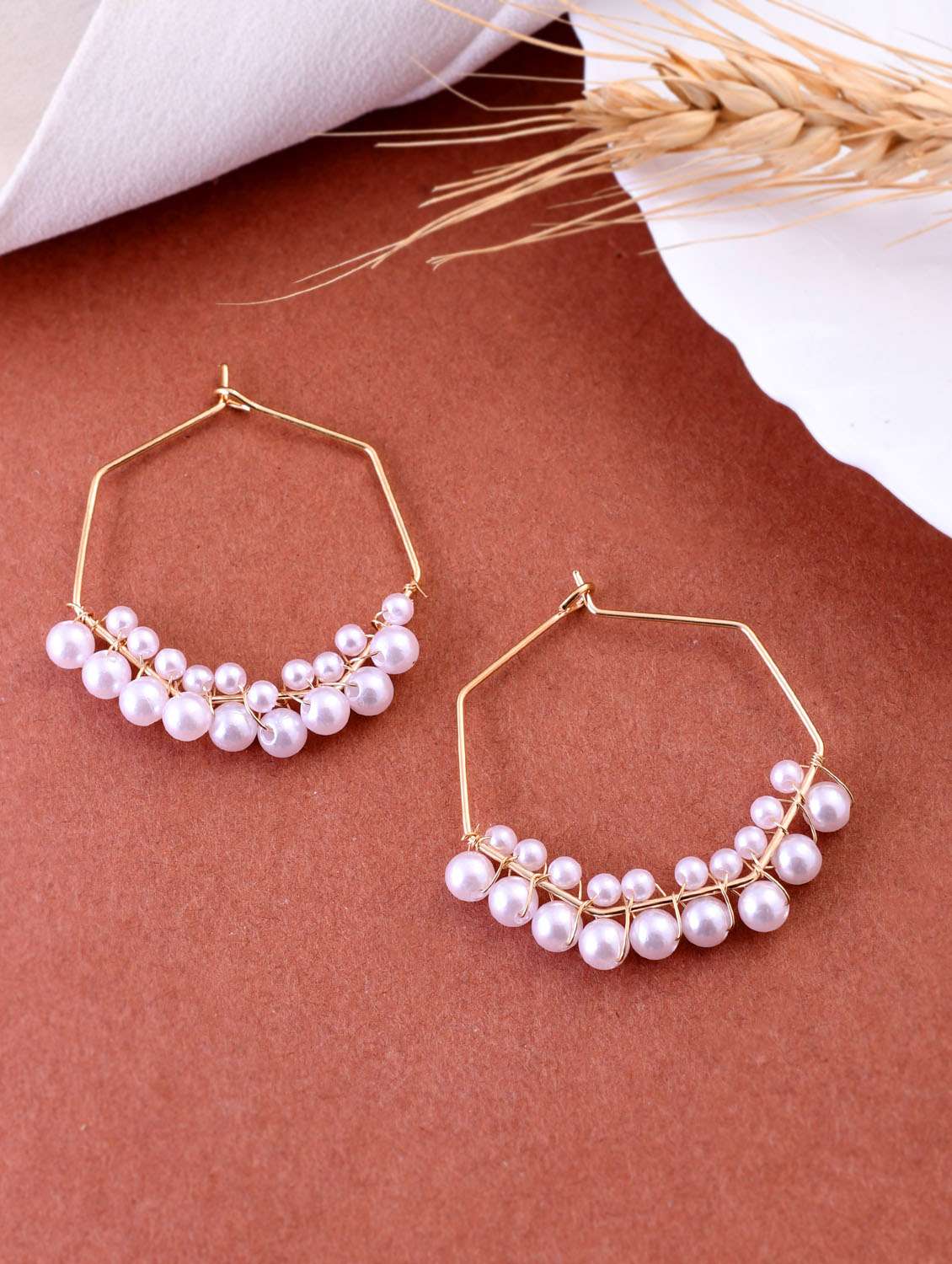 voj women gold-plated peral hoop earring