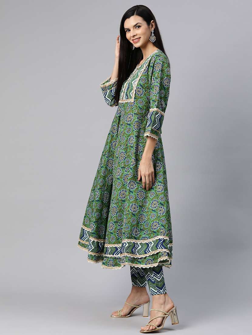 women three quarter sleeve anarkali kurta pant with dupatta set - 20451509 -  Standard Image - 2