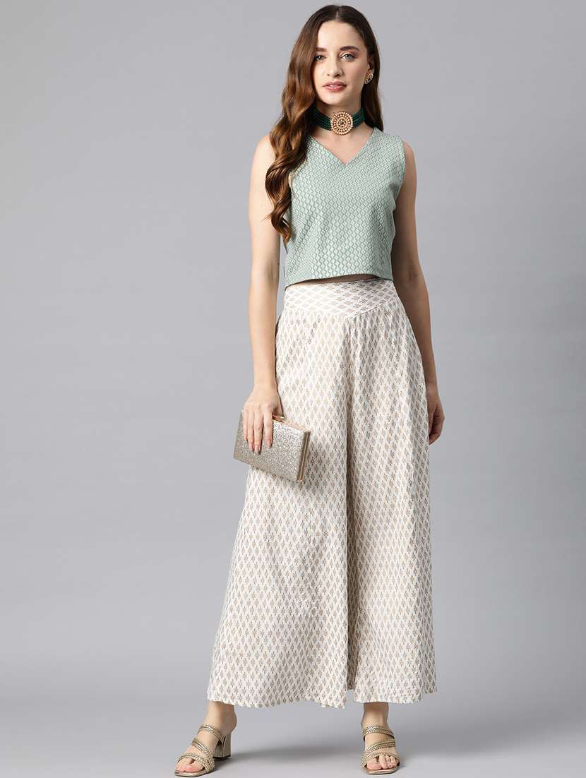 white printed flared palazzo - 20451540 -  Standard Image - 2