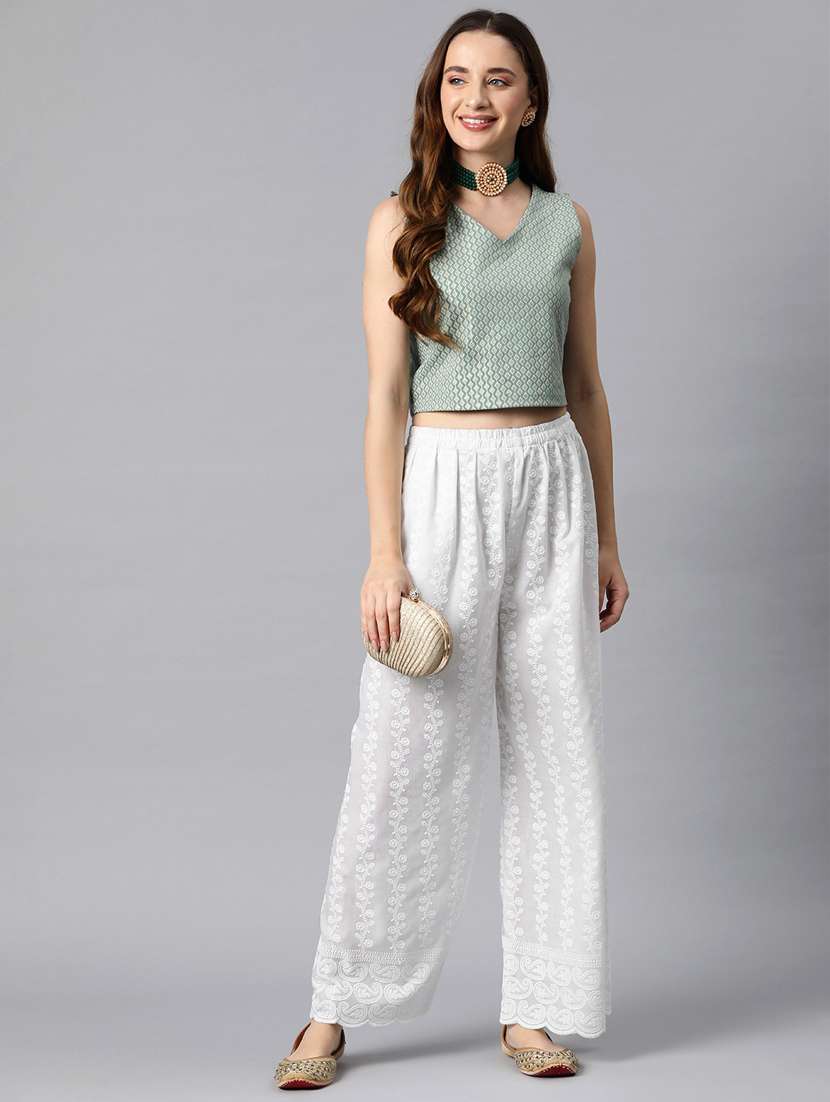 white solid with work straight palazzo - 20451547 -  Standard Image - 2