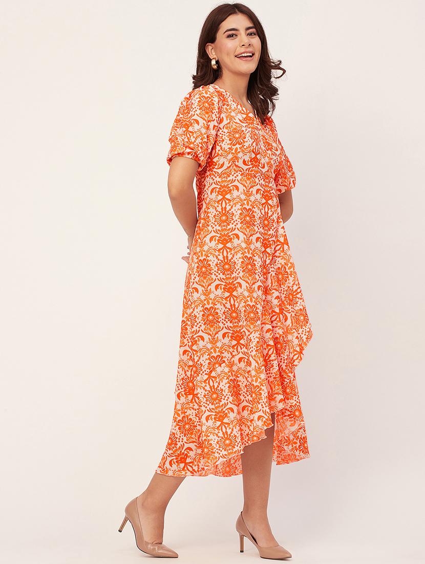 orange and white printed wrap dress - 20451550 - Standard Image - 2