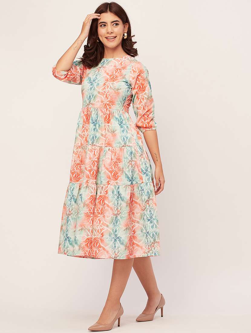 multi color abstract print tiered dress - 20451552 - Standard Image - 2