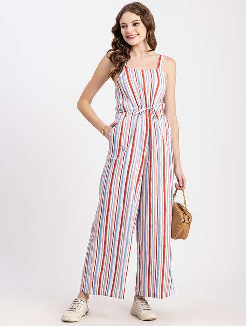 multi color stripes full leg jumpsuit - 20451562 -  Standard Image - 0