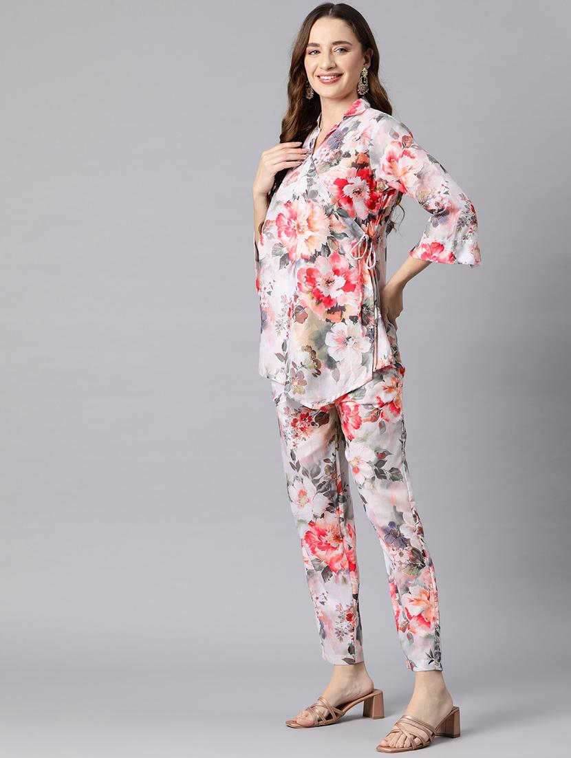 women multi color floral print shirt collar co-ord sets - 20451581 - Standard Image - 2