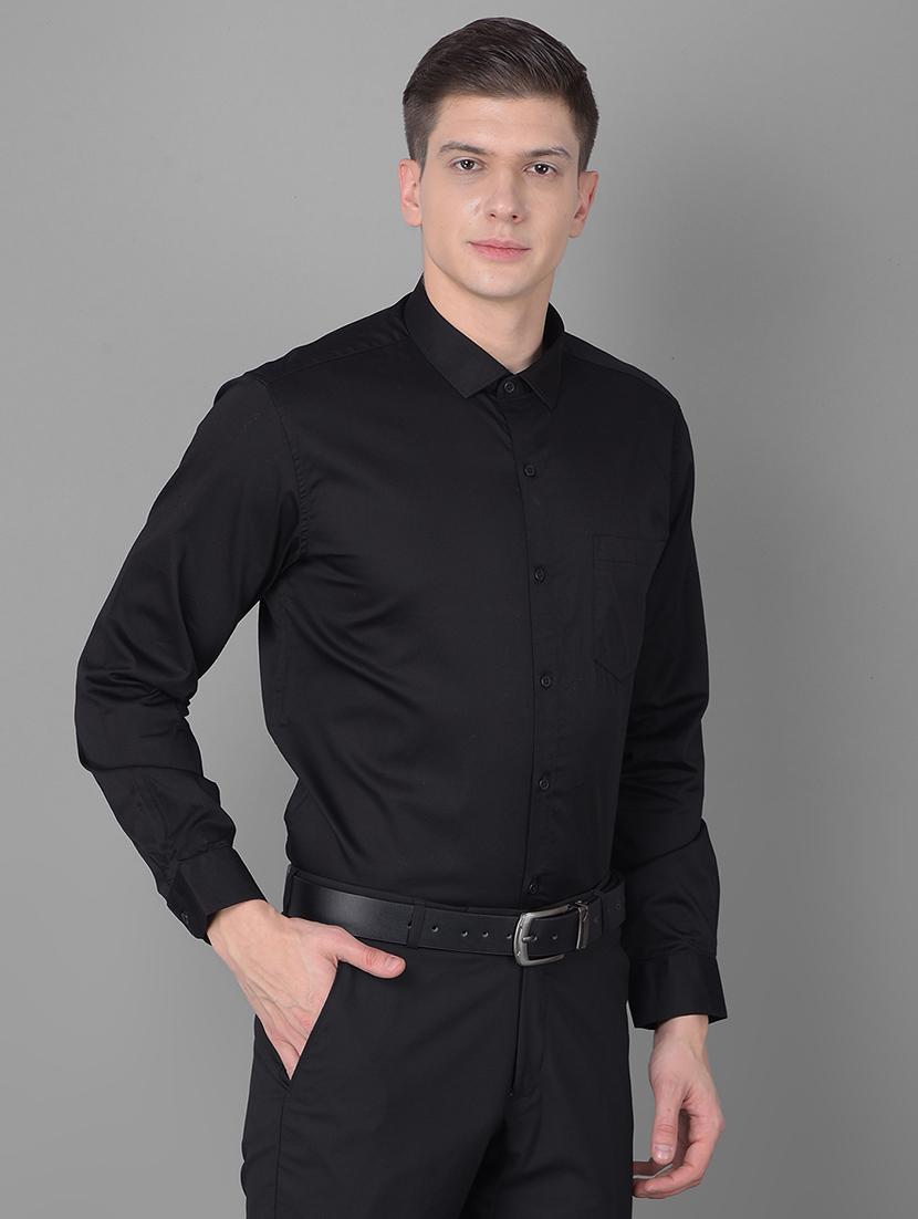 men solid black cotton blend formal shirt - 20455009 - Standard Image - 2