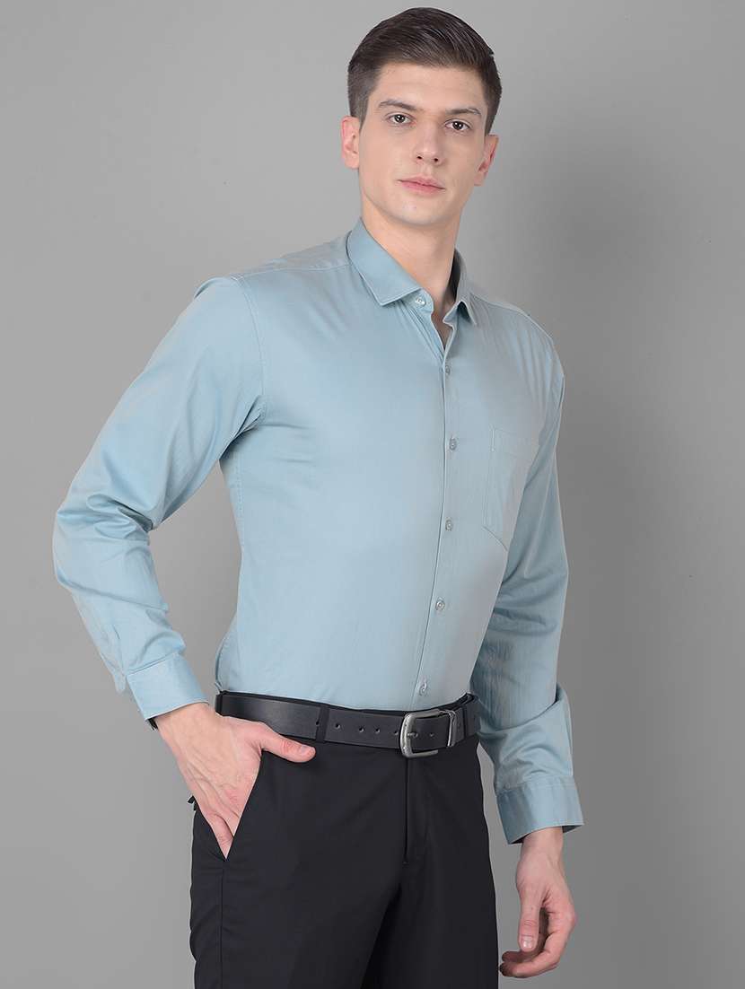 men solid purist blue cotton blend formal shirt - 20455014 -  Standard Image - 2