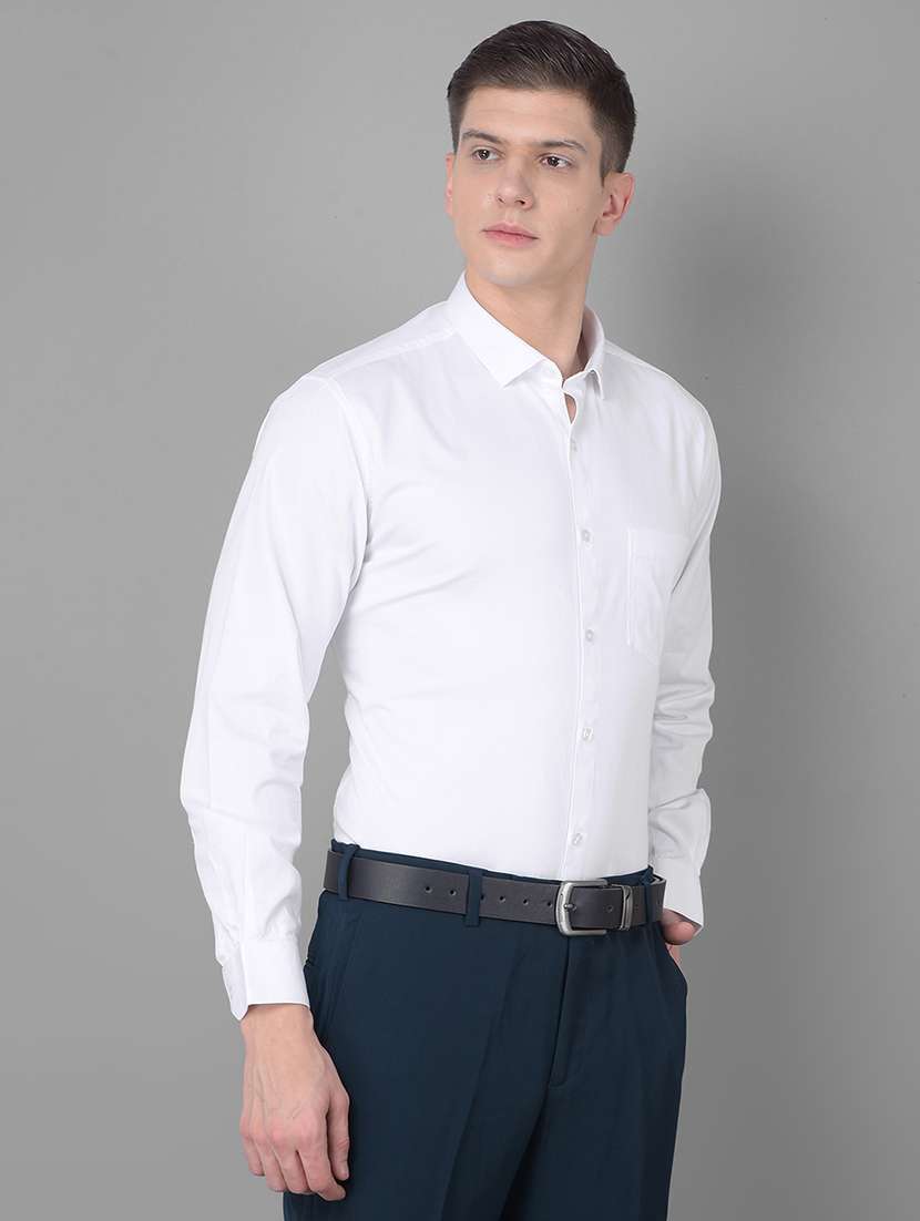 men solid white cotton blend slim fit formal shirt - 20455015 -  Standard Image - 2
