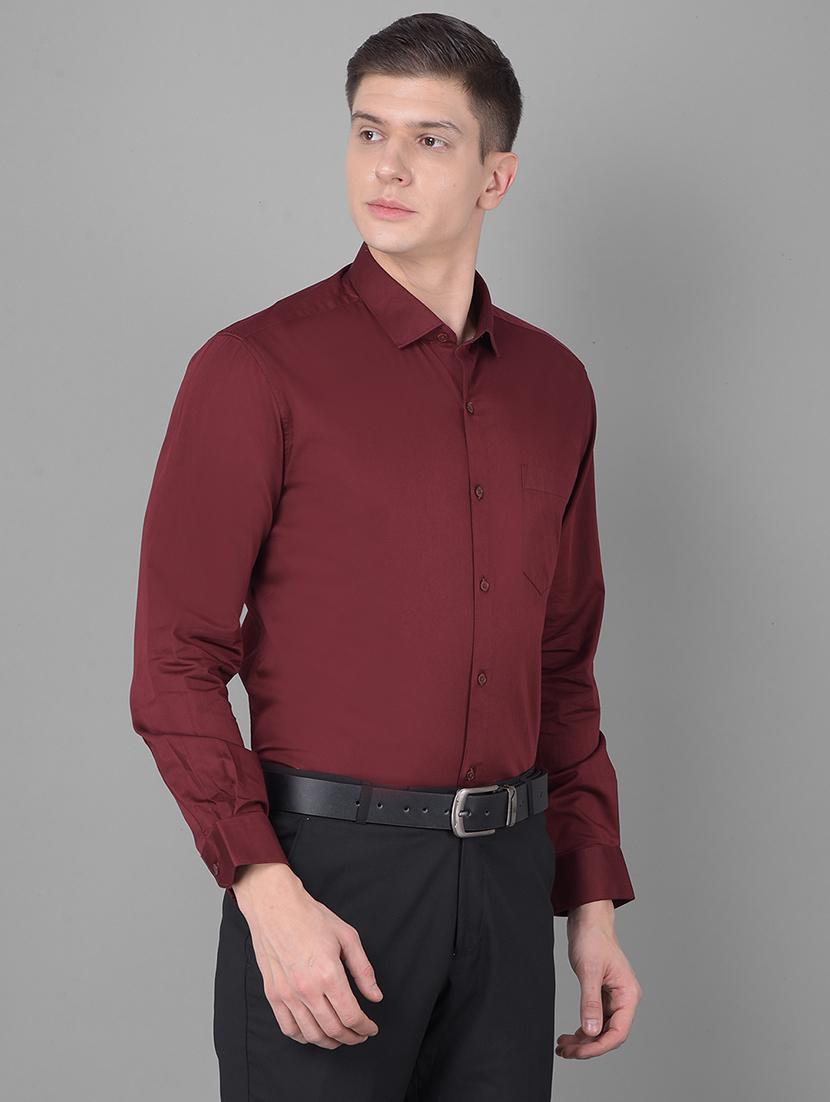 men solid maroon cotton blend slim fit formal shirt - 20455018 - Standard Image - 2