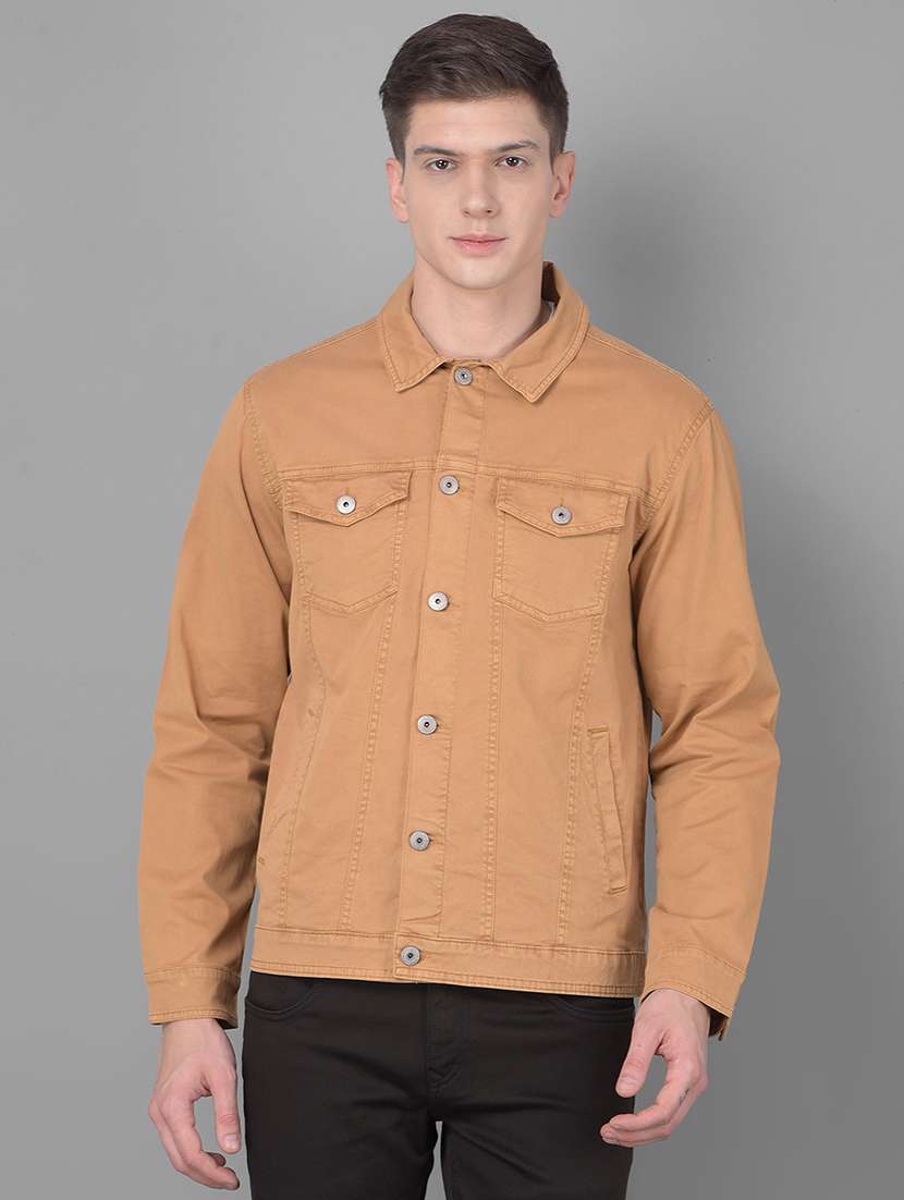 men brown cotton casual jacket