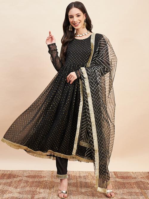 black solid with work kurta pant set - 20455155 - Standard Image - 0