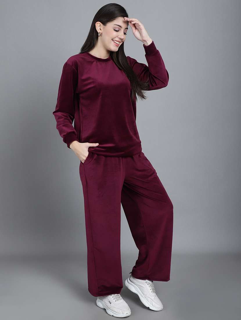 burgundy solid pyjama nightwear set - 20458013 -  Standard Image - 2