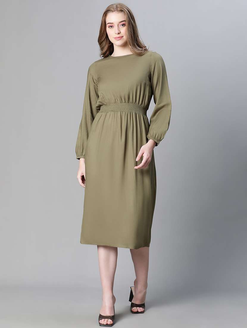 olive solid a-line dress