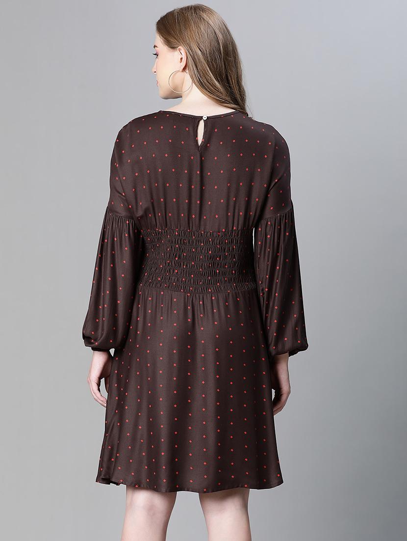 brown polka dots print empire line dress - 20458064 - Standard Image - 2