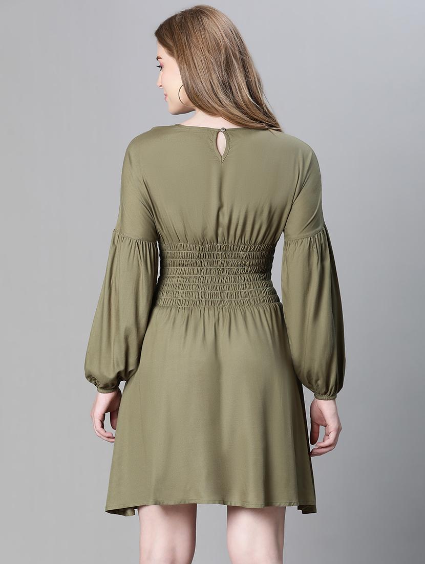olive solid empire line dress - 20458066 - Standard Image - 2