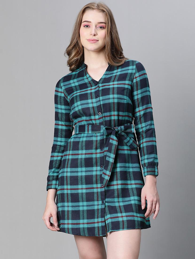 women navy blue checks shirt dress - 20458068 - Zoom Image - 0