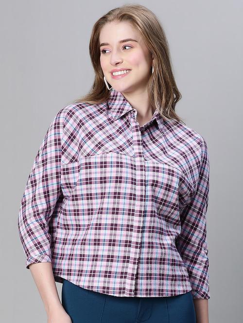 purple checkered boxy fit shirt - 20458071 - Standard Image - 0