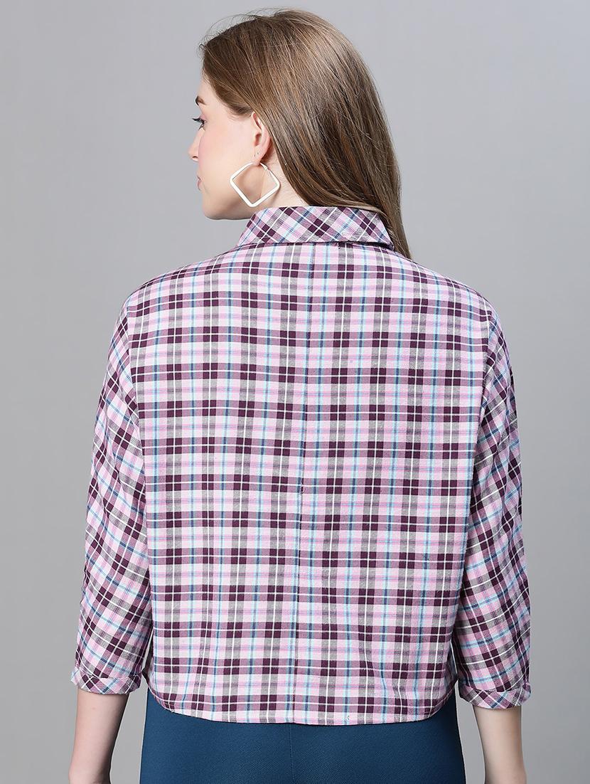 purple checkered boxy fit shirt - 20458071 - Standard Image - 2