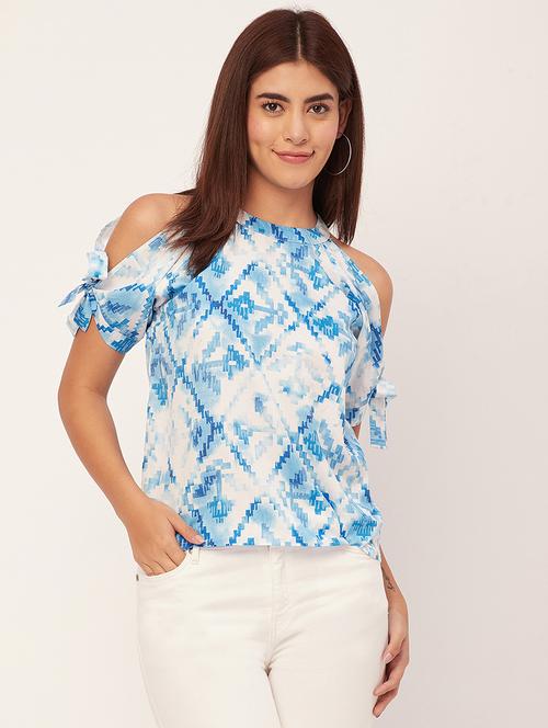 printed cold shoulder top - 20458132 - Standard Image - 0