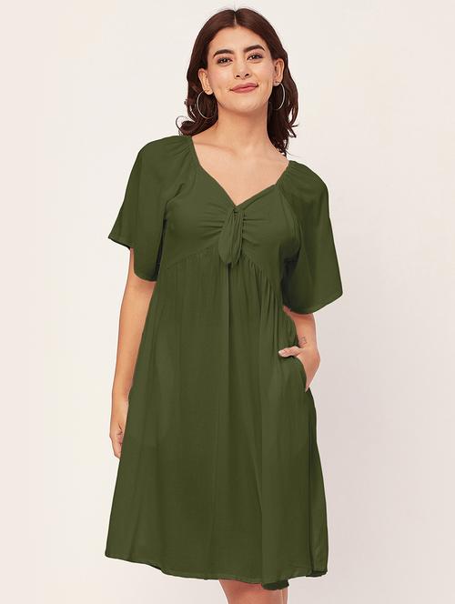 green solid a-line dress with pocket - 20458140 -  Standard Image - 0