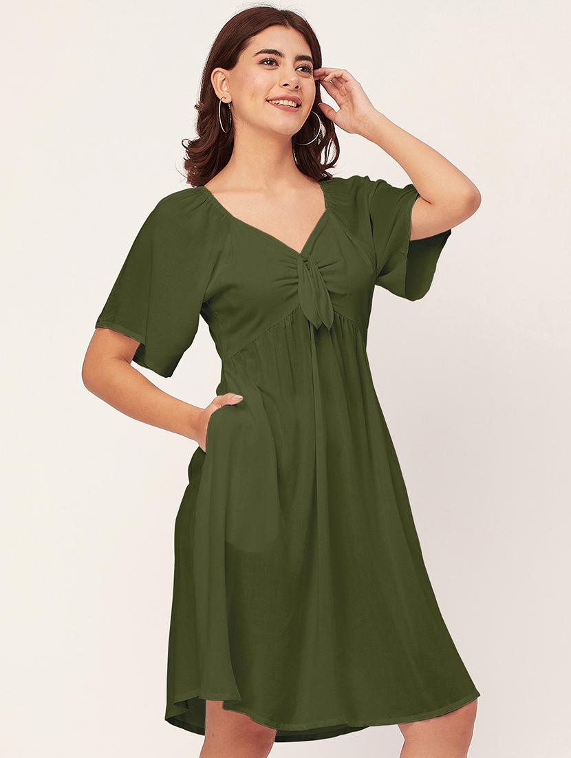 green solid a-line dress with pocket - 20458140 - Standard Image - 2