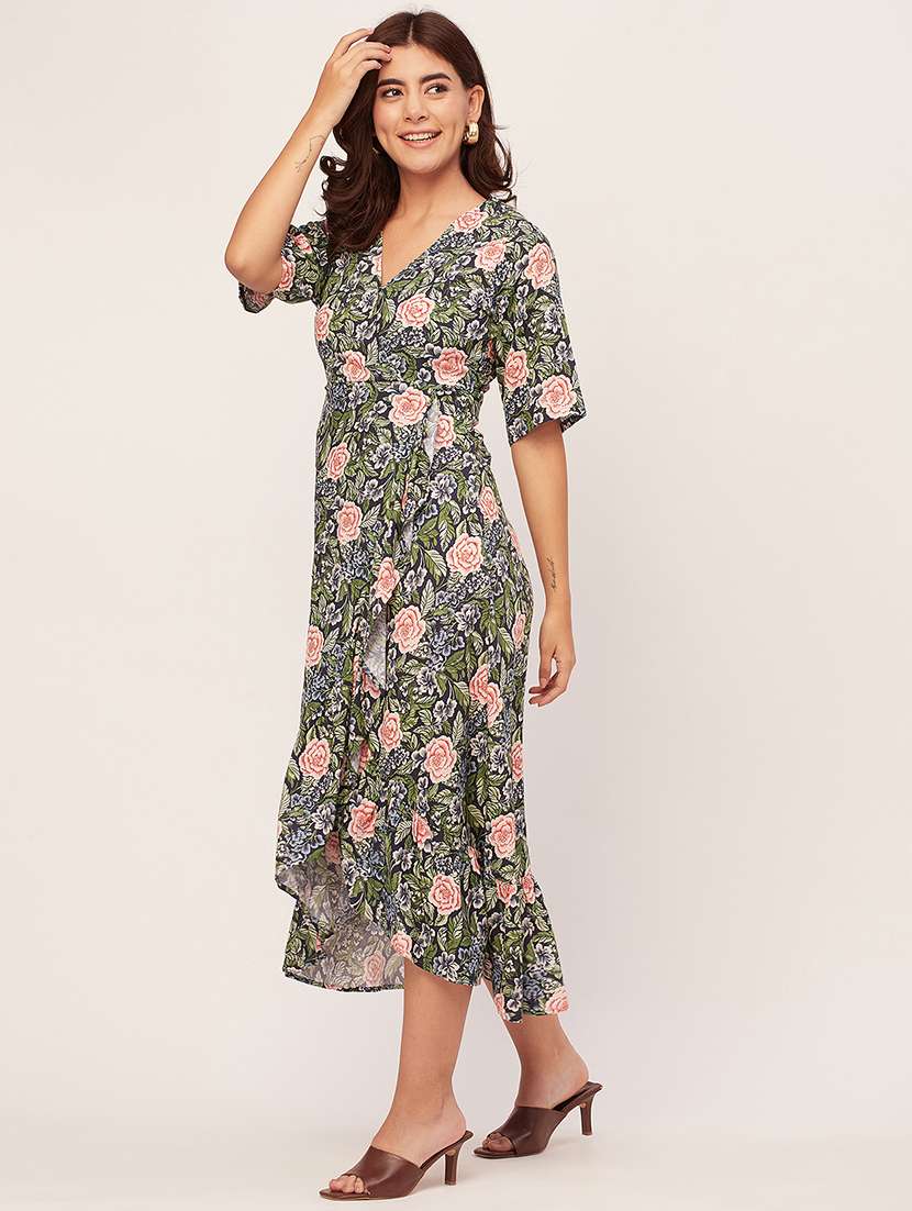 navy blue floral print wrap dress - 20458160 -  Standard Image - 2