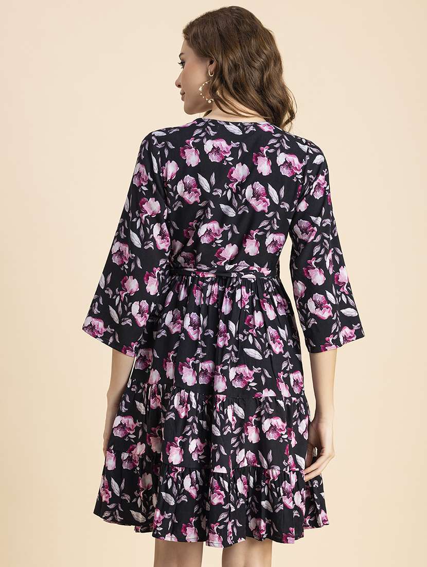 black floral tiered dress - 20458161 -  Standard Image - 2