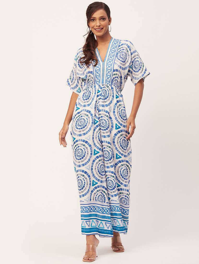 blue printed full length jumpsuit
