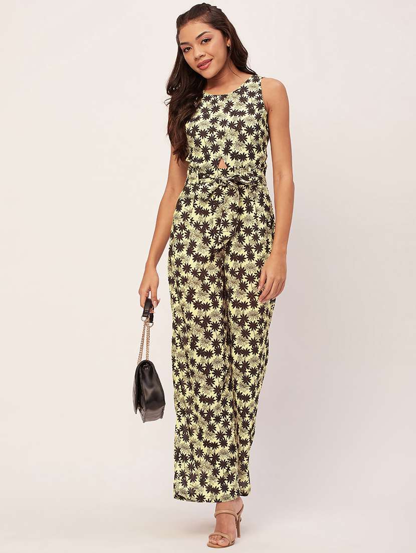 beige printed full length jumpsuit