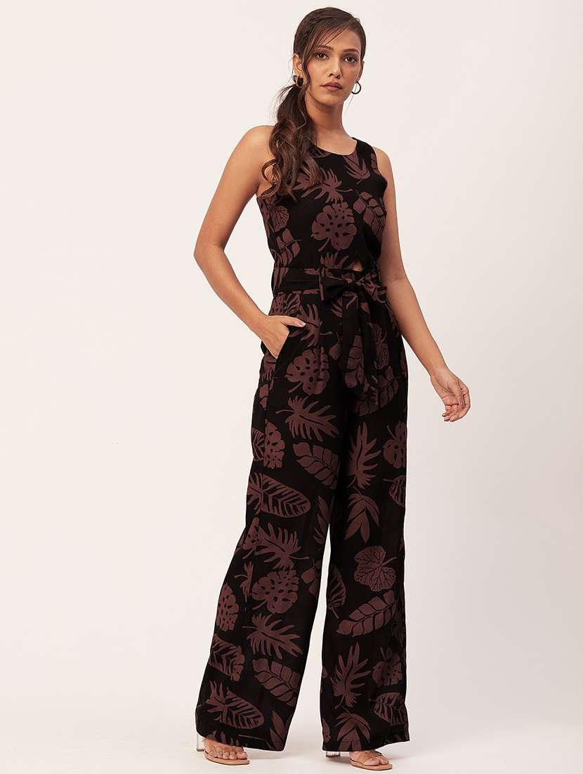 black tropical print full leg jumpsuit - 20458253 -  Standard Image - 2