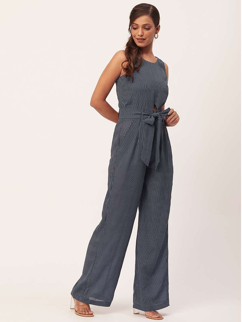 navy blue striped full length jumpsuit - 20458254 -  Standard Image - 2