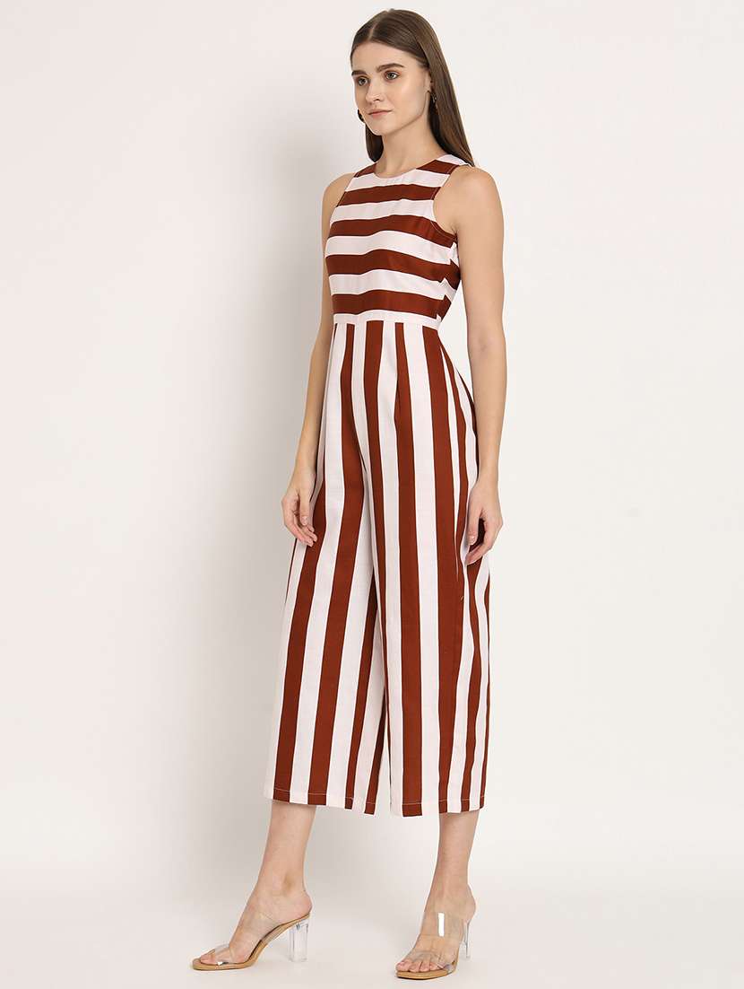 brown & white striped full length jumpsuit - 20458256 -  Standard Image - 2