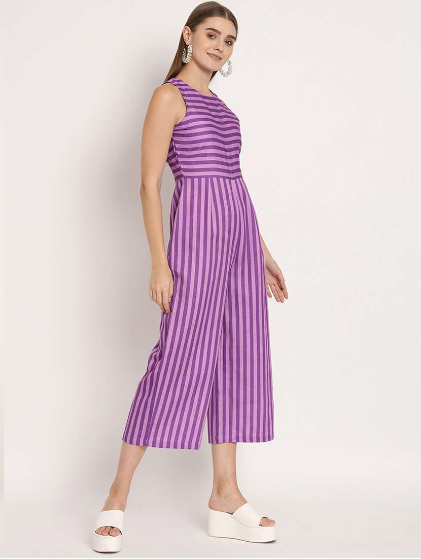 purple striped sleevless full length jumpsuit - 20458257 -  Standard Image - 2