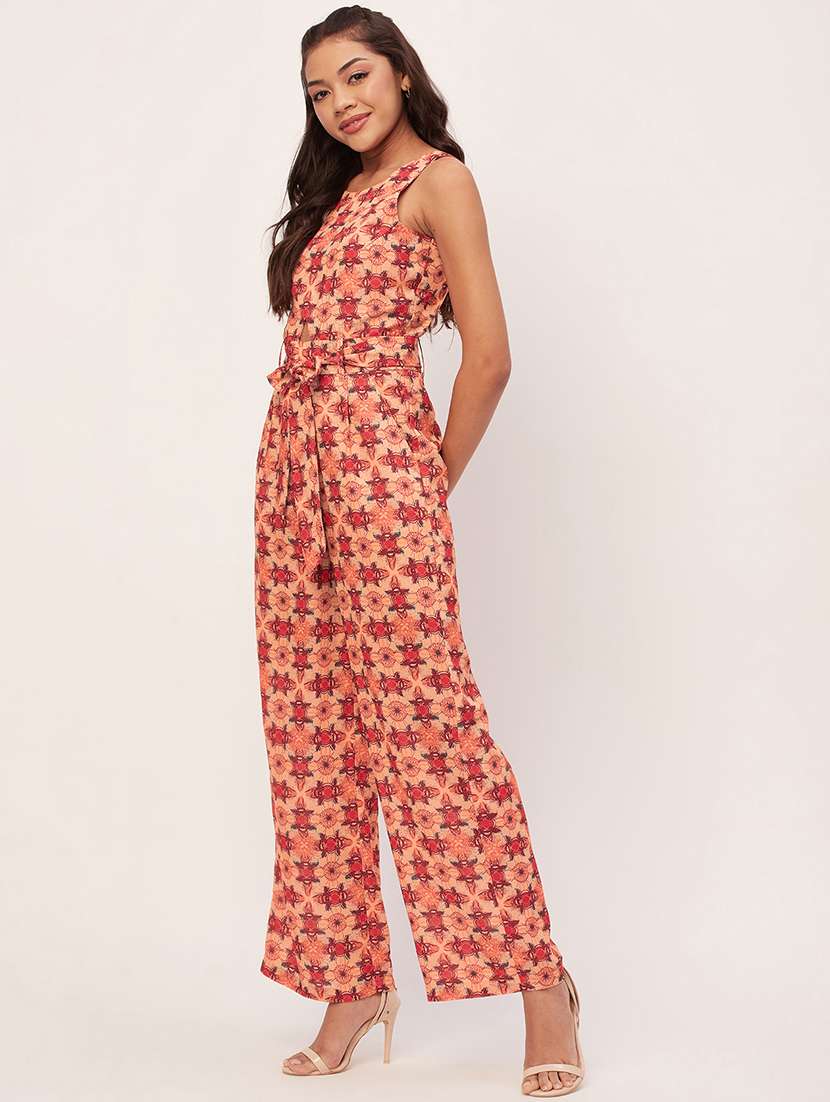 peach printed full length jumpsuit - 20458262 -  Standard Image - 2