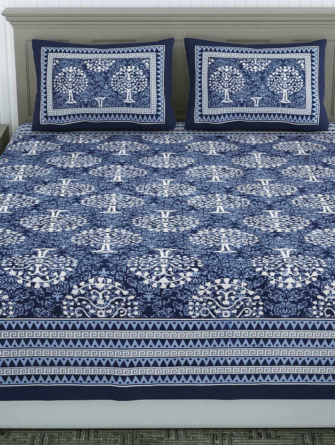 jaipuri hand printed double bedsheet with two pillow covers - 20458712 - Standard Image - 2