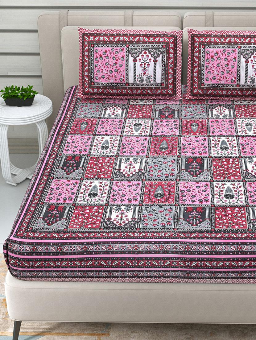 jaipuri hand printed double bedsheet with two pillow covers - 20458733 - Standard Image - 2